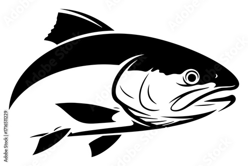 Fresh Salmon Fish Icon for Seafood or Fishing Logo black shape vector laser cutting engraving monochrome print