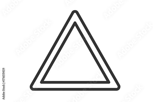 Triangle vector icon with double outline. Simple geometric shape with rounded corners. Minimalist abstract symbol. Modern logo design element. Warning sign graphic isolated.