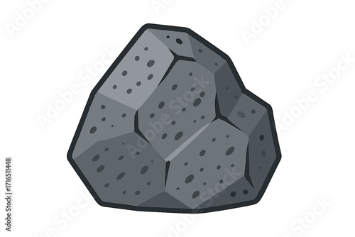 Granite rock icon in flat cartoon style. Heavy stone, boulder, or cobblestone symbol. Solid mineral geology vector illustration. Natural gray element isolated on background.
