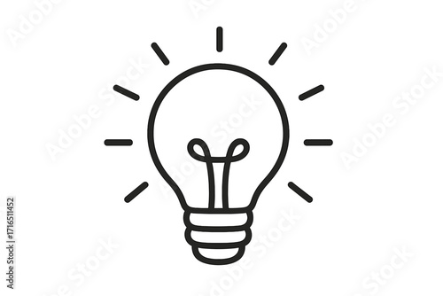 Light bulb line icon. Symbol of creativity, solution, innovation. Electric lamp shining. Concept of a great idea, inspiration, creative thinking. Vector illustration isolated.
