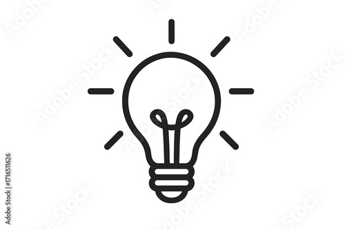 Vector line icon of a glowing light bulb. Symbolizing idea, innovation, creativity, and inspiration. Metaphor for solution, thinking, knowledge, and electric energy.
