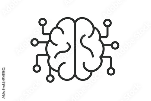 Artificial intelligence line icon. Brain with neural network connections. Concept for machine learning, data science. Digital mind, futuristic technology, cybernetics, algorithm.