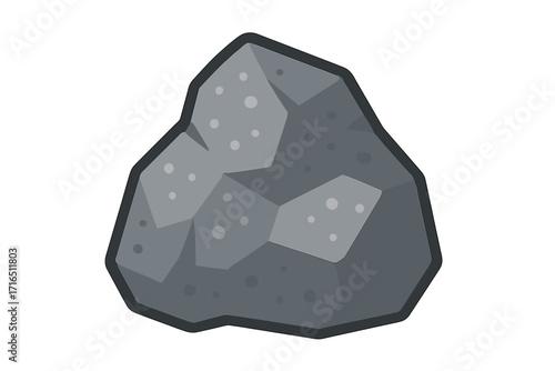 Granite rock stone icon in a flat cartoon style. Vector illustration of a gray mineral boulder symbol. Isolated on a transparent background. Geology element. Cobblestone.