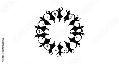 Joyful circle of diverse people dancing together in celebration and unity