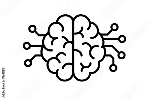 Artificial intelligence icon. Digital brain with neural network connection. Concept for machine learning, deep learning, and neuroscience. Brain-computer interface technology vector.