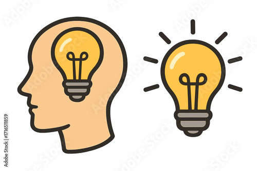 Creative idea concept. Light bulb in human head silhouette. Symbol of innovation, inspiration, solution, knowledge. Thinking process metaphor. Brainstorming, eureka moment.