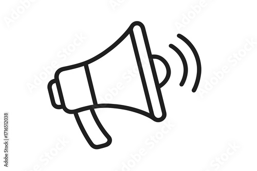 Megaphone line icon for announcement and marketing. Loudspeaker symbol for promotion, alert, and communication. Bullhorn vector for protest, news, and advertising concept.