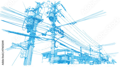Expertly Installed Electric Cables in Abstract Composition