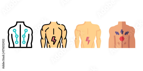 Back Pain, Back Pain icon, Back Pain Relief and Treatment Vector, Chronic Back Pain Illustration, Lower and Upper Back Pain Therapy, Muscle Pain Infographic Template Design