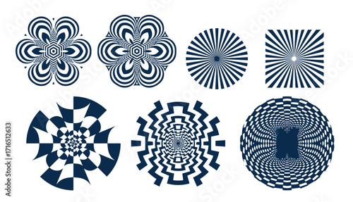Spiral and swirl motion twisting circles design element set. Vector illustration