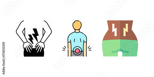 Back Pain, Back Pain icon, Back Pain Relief and Treatment Vector, Chronic Back Pain Illustration, Lower and Upper Back Pain Therapy, Muscle Pain Infographic Template Design