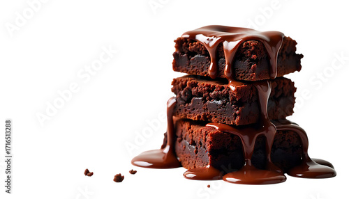 Decadent Chocolate Brownies Stack with Chocolate Sauce Dessert