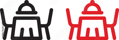 table, chairs, furniture, icon, set, black, red, white background, simple, graphic, design, illustration, modern, clean, minimalist, object, dining, seating, domestic, interior, symbol, isolated, pair