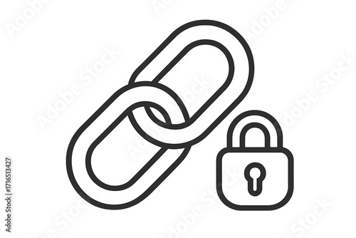 Secure link icon for blockchain technology. Metaphor for digital data protection and online privacy. Strong chain and padlock symbol. Cybersecurity and safety concept vector.