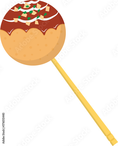 Takoyaki on a Stick Flat Illustration. Clean Icon Design Element on Isolated White Background