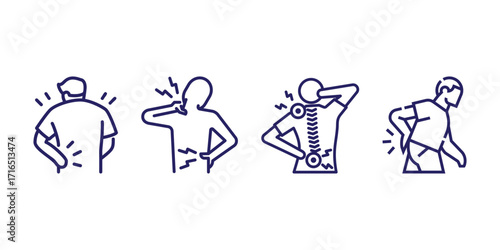 Back Pain, Back Pain icon, Back Pain Relief and Treatment Vector, Chronic Back Pain Illustration, Lower and Upper Back Pain Therapy, Muscle Pain Infographic Template Design
