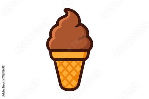 Chocolate ice cream cone vector icon. Sweet dessert food symbol. Summer cold snack in a waffle cone. Soft serve gelato or sorbet cartoon illustration for graphic design.