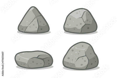Cartoon Granite Rock Set. Vector Flat Style Stone Collection. Smooth Patterned Boulder Clipart for Game Design, Yard Decor, Landscaping, Nature Elements, Transparent Background Illustration