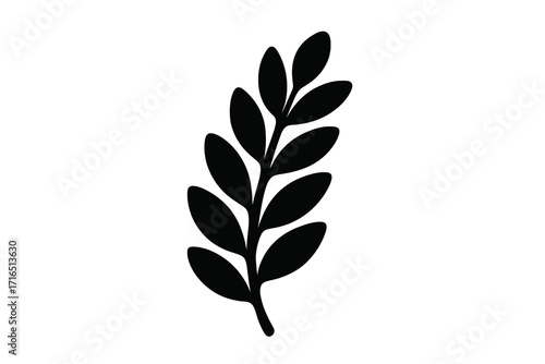 Laurel wreath branch silhouette vector icon. Olive plant leaf symbol of peace and victory. Botanical floral element illustration. Natural organic foliage for logo design.