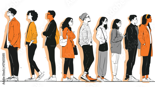 Professional Vector Illustration of People Waiting in Line