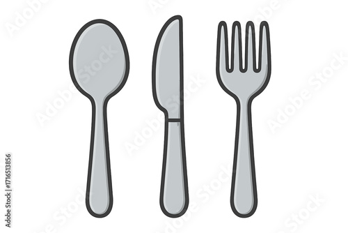 Cutlery set vector illustration, cartoon spoon, knife and fork, isolated silverware clipart, transparent background, dining utensil icons, kitchen essentials, restaurant tableware collection
