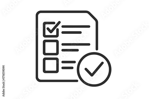 Checklist to-do list line icon. Task management, completed work, and success concept. Approved document, finished survey, or passed test form. Quality control verification.