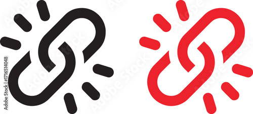 link, chain, icon, symbol, connection, network, broken, repair, strength, unity, collaboration, black, red, white background, flat design, vector, broken chain, relationship, partnership, technology, 