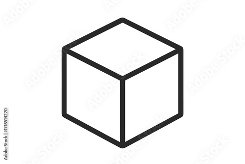 Cube icon line art. Box symbol in a simple linear outline style. Geometric 3D block vector illustration. Minimalist package or container pictogram for web and logo concepts.
