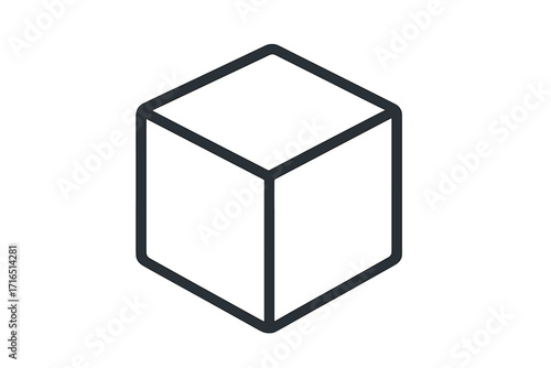 Cube line icon, 3D box symbol vector. Geometric block in isometric perspective. Minimalist container or package outline graphic for web, app, or logo design concept.