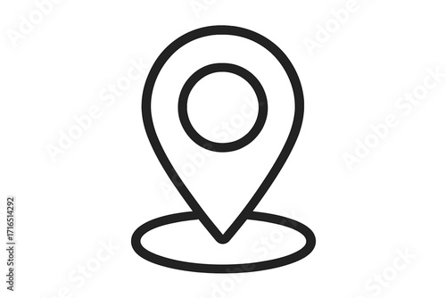 Location pin icon. Map pointer symbol for navigation and direction. GPS marker for destination and address. Geotag sign for travel and place. Simple outline vector illustration.