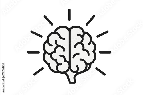 Brainstorming idea concept. Brain icon line art. Symbol of creativity, intelligence, mind, knowledge, thinking, solution, innovation. Mental health psychology vector.