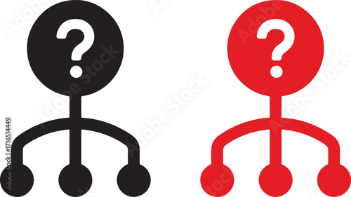 question mark, network, icon, set, black, red, white background, symbol, abstract, connection, idea, confusion, inquiry, problem, solution, thinking, strategy, diagram, flowchart, structure, isolated,