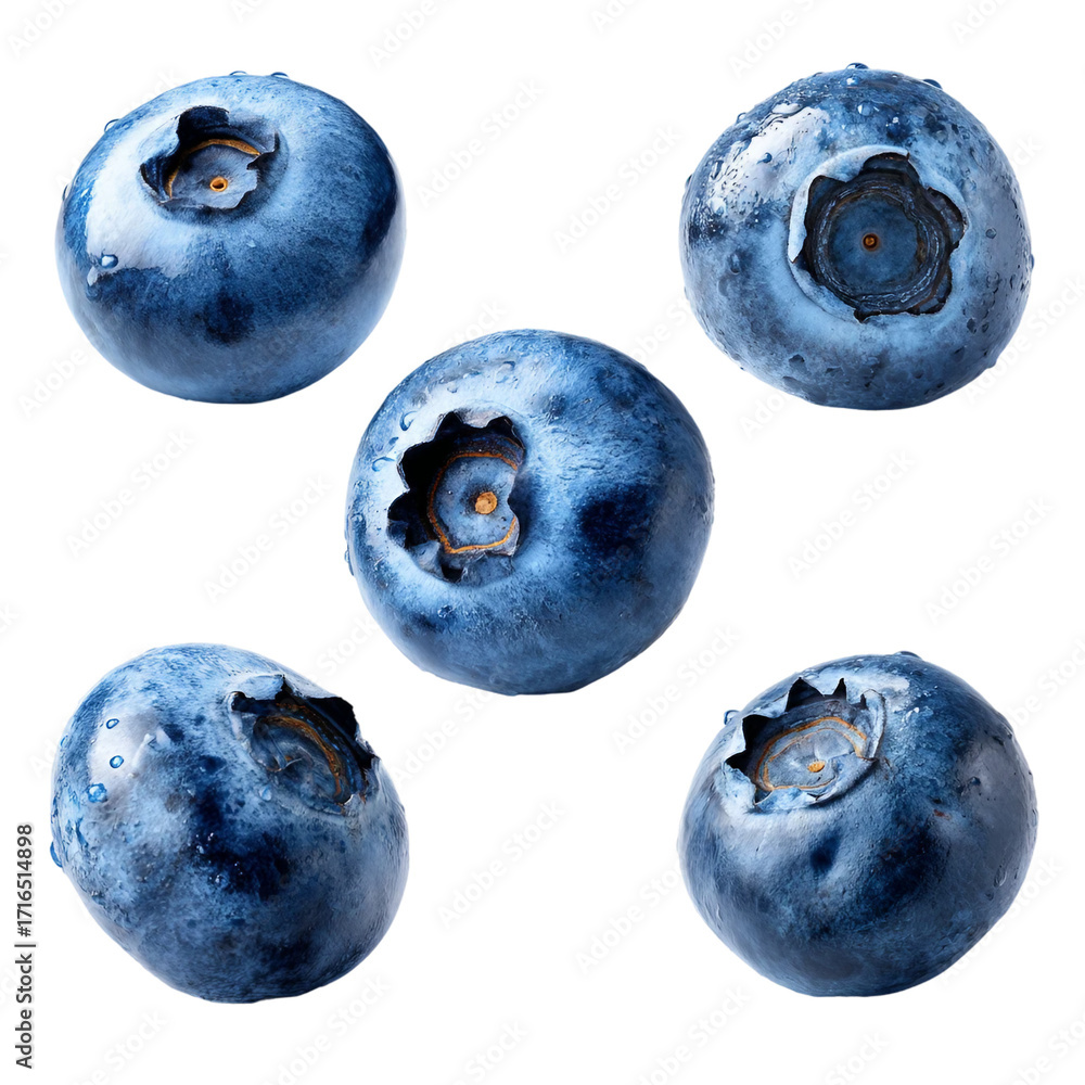 Obraz premium Collection of blueberries cutout png clipping path isolated on transparent background.png