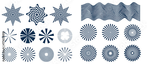 Spiral and swirl motion twisting circles design element set. Vector illustration