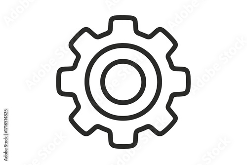 Gear icon, cogwheel symbol. Simple line style vector illustration for settings. Represents mechanics, engineering, progress, and process. Machine part for industry, technology, and business concepts.