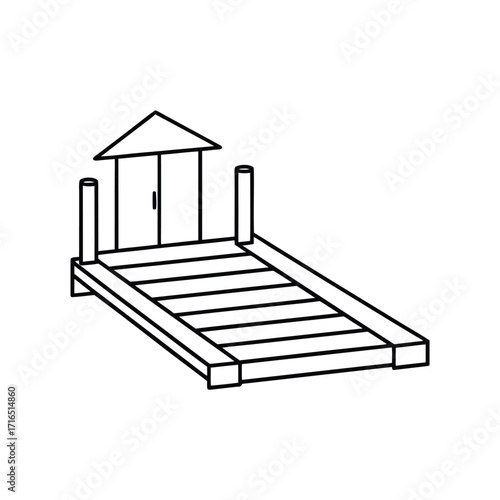 Dock door with ramp and guiding lines on the floor
