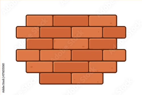Brick wall vector illustration. Cartoon flat icon of red bricks for background or texture. Masonry construction element. Building material pattern isolated on white. Graphic design.
