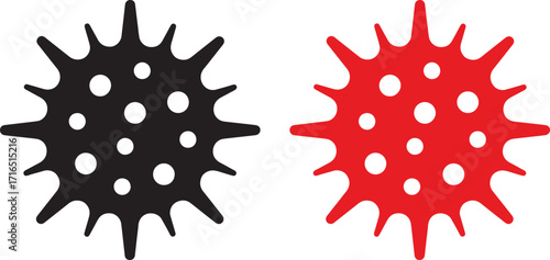 virus, microbe, bacteria, germ, disease, infection, illness, microscopic, cell, shape, red, black, icon, symbol, isolated, white background, abstract, biology, science, health, pandemic, contagion, ou