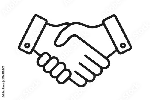 Handshake icon vector. Partnership and agreement symbol. Business deal and cooperation concept. Line art illustration of two hands shaking. Teamwork, success, and trust sign.