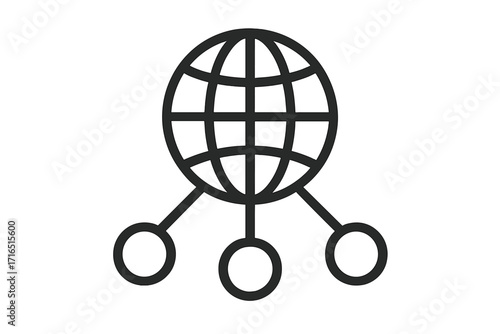 Global network icon. Internet connection concept. World wide web symbol. Digital technology and data communication. Globe, server, node, and system connection sign. Earth.