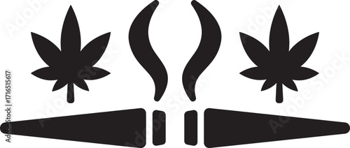cannabis, marijuana, leaf, joint, smoke, icon, symbol, silhouette, black, white, isolated, medical, recreational, herb, plant, psychoactive, drug, legal, decriminalization, vapor, vaporize, aroma, sce