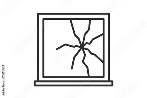 Broken window icon with cracked glass. Minimalistic line symbol for concepts like damage, vandalism, accident, or repair. Vector illustration for web design and apps.