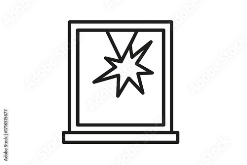 Broken window thin line icon. Shattered glass simple vector illustration. Vandalism, house repair, or accident concept symbol. Damage, emergency, and crisis sign for web design.