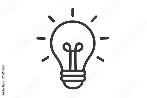 Idea icon. Light bulb lamp symbol. Vector line art illustration. Concept of creativity, innovation, solution, inspiration, invention, thinking, learning, knowledge, brainstorm.