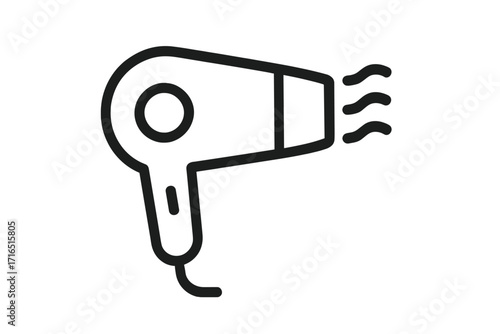 Hair dryer line icon. Minimalist blow dryer pictogram. Hair styling tool symbol. Vector for beauty salon, barbershop, web, apps. Hair care appliance for drying hair concept.