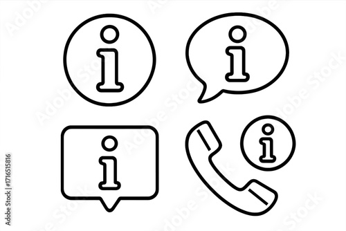 Information icon set. Communication symbol collection. Line style vector illustration for customer support, help desk, and contact us. FAQ sign and call center concept.