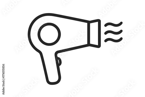 Hair dryer linear icon for hairdressing, beauty salon. Blow dryer simple outline vector symbol. Minimalist pictogram of hot air hair care styling tool. Isolated illustration.