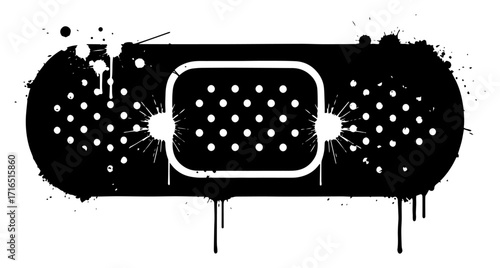 Adhesive Bandage with Grunge Ink Splatter and Drips – Black Vector on White
