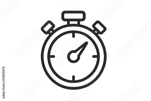 Stopwatch timer icon. Simple line art pictogram. Chronometer symbol for time management, speed, and deadline. Vector illustration for competition, sport, race, and performance.