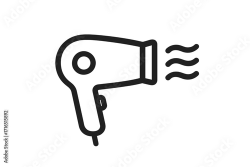 Hair dryer icon. Hairdryer symbol. Blow dryer vector line art. Minimalist pictogram for hairdresser, salon, beauty, and hairstyling. Simple appliance graphic element.